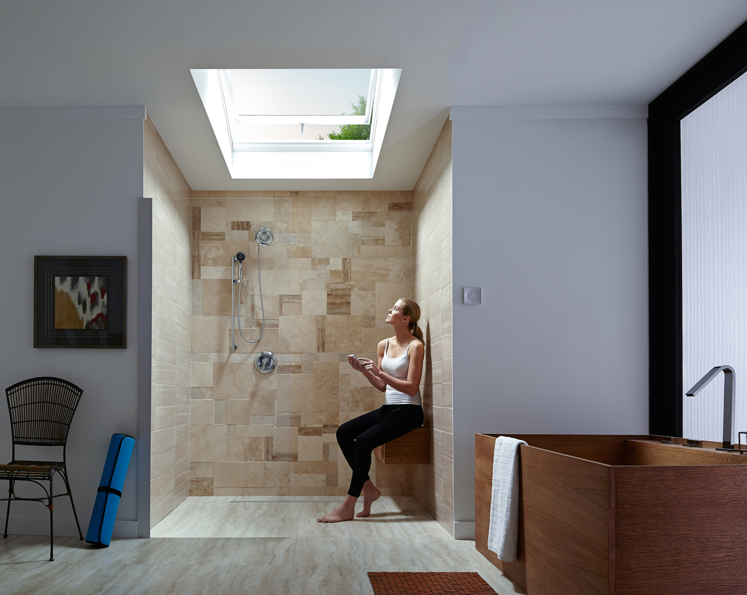 Skylights bringing daylight into a bathroom