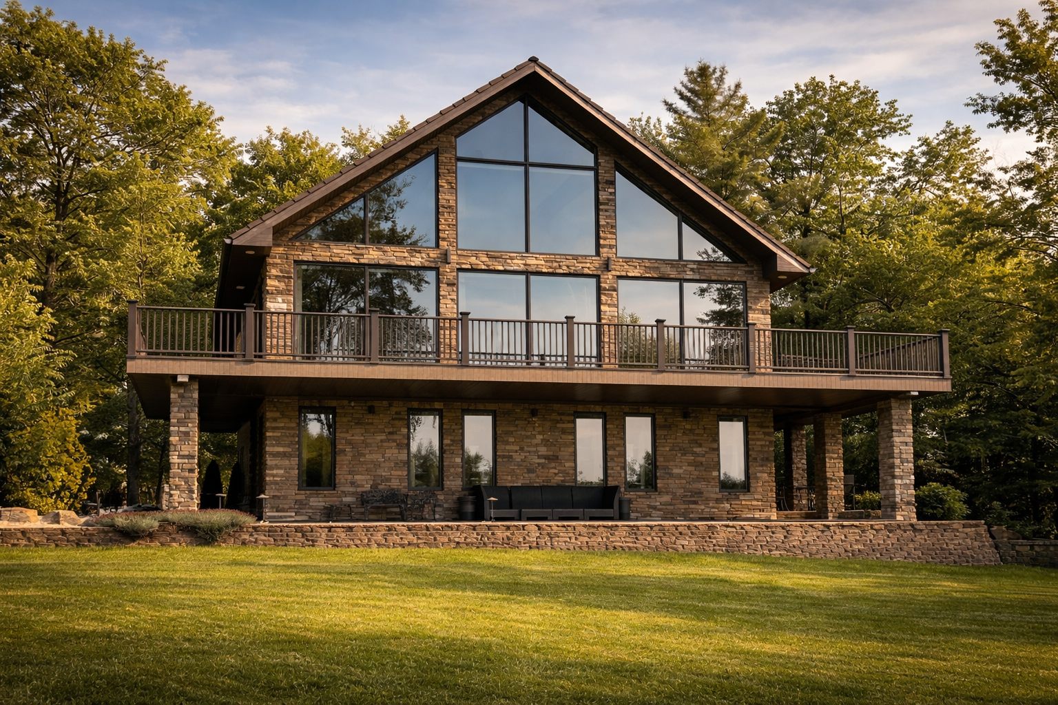 A-frame house with custom windows